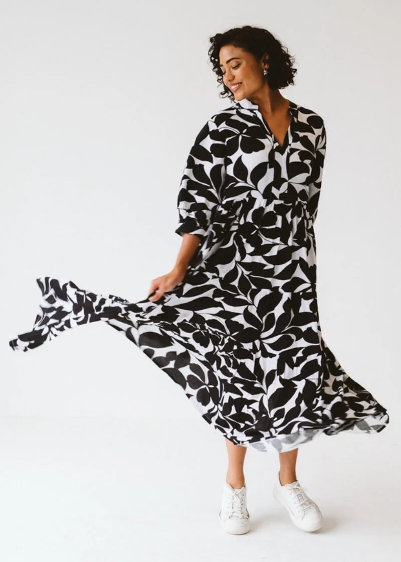 Jaipur Leaf Dress | Black & White - Shop Adele Catherine 