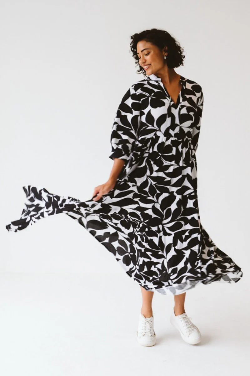 Jaipur Leaf Dress | Black & White - Shop Adele Catherine 