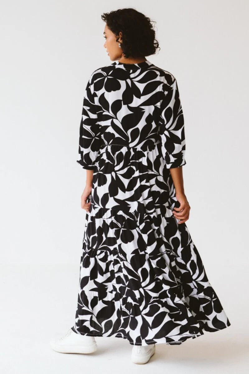Jaipur Leaf Dress | Black & White - Shop Adele Catherine 