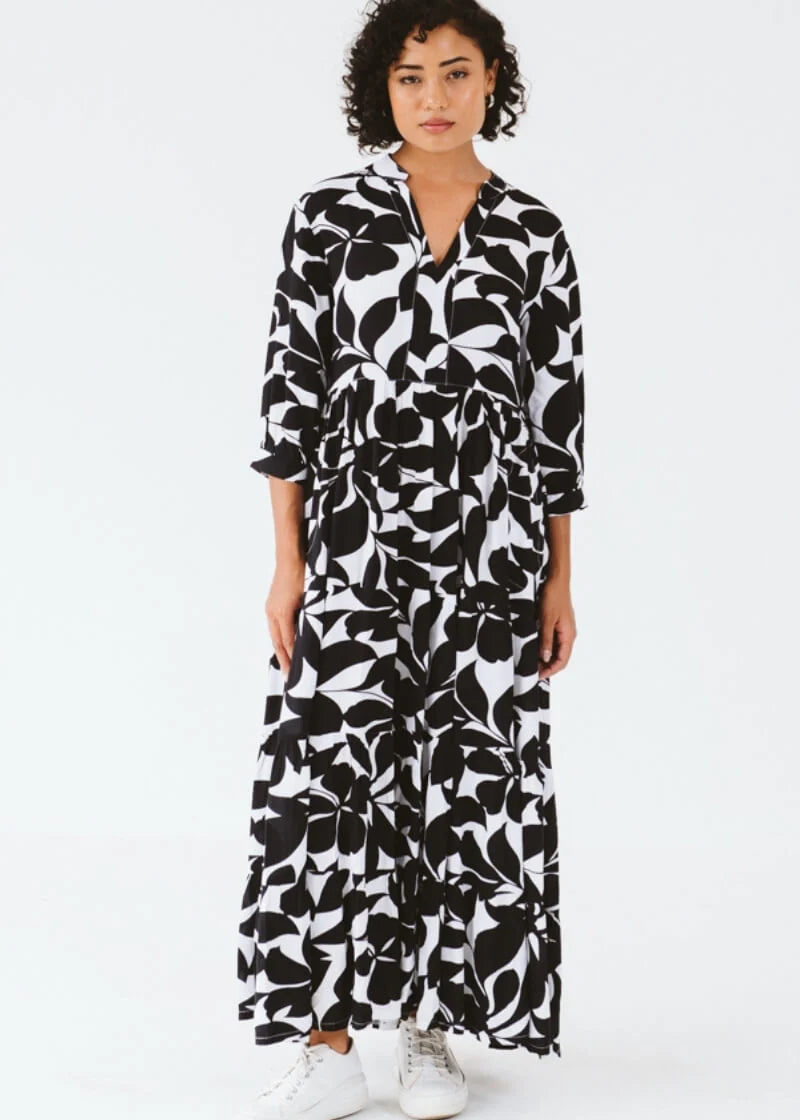 Jaipur Leaf Dress | Black & White - Shop Adele Catherine 