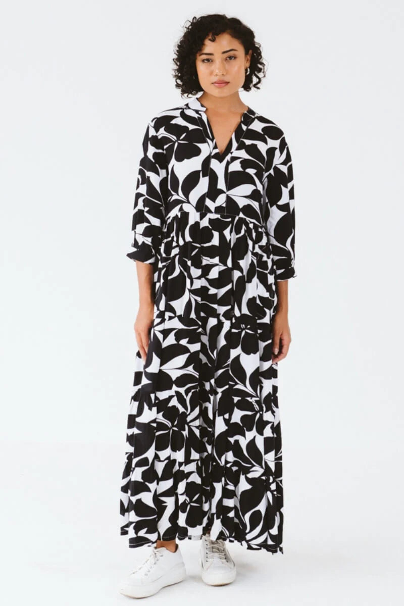Jaipur Leaf Dress | Black & White - Shop Adele Catherine 