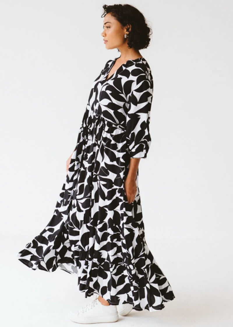 Jaipur Leaf Dress | Black & White - Shop Adele Catherine 