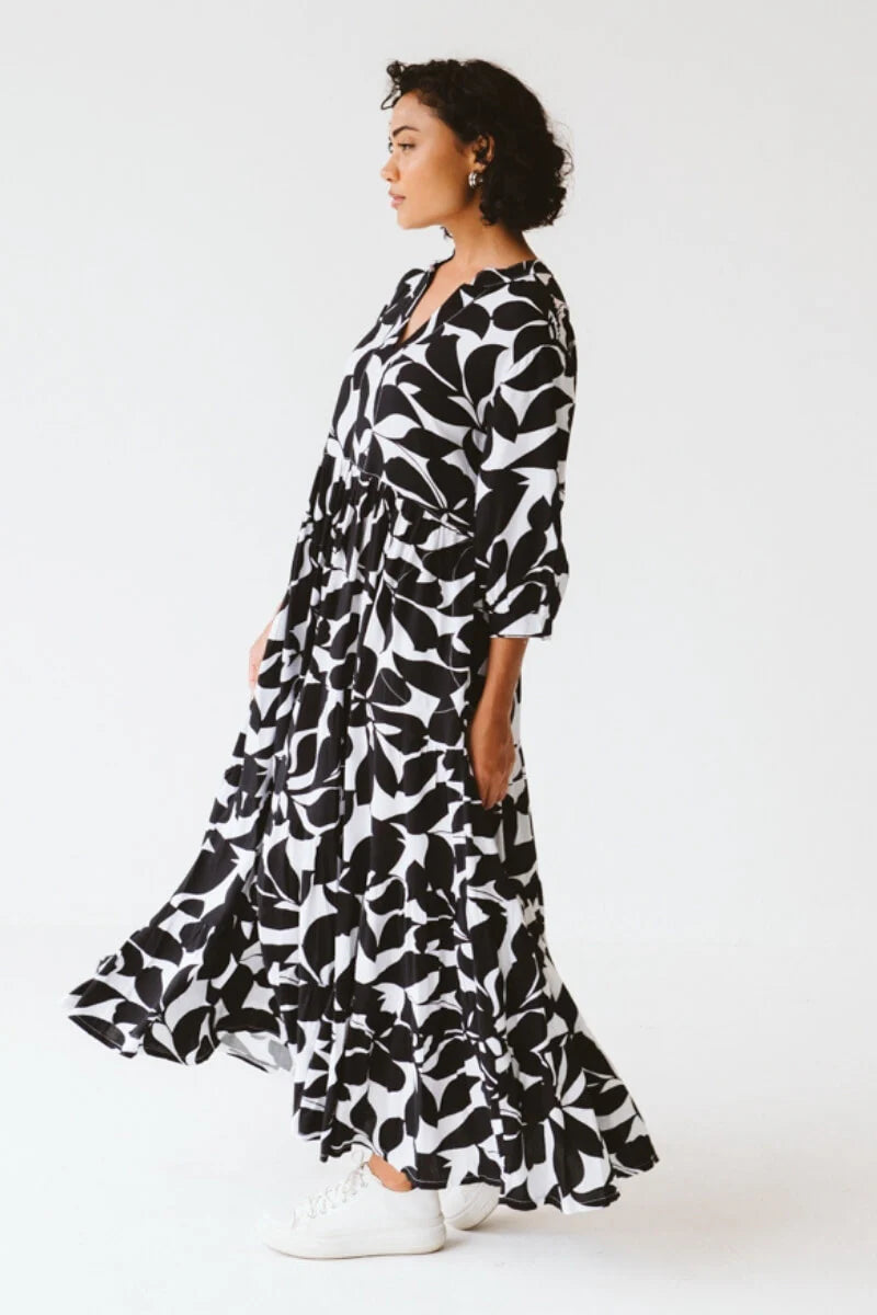 Jaipur Leaf Dress | Black & White - Shop Adele Catherine 