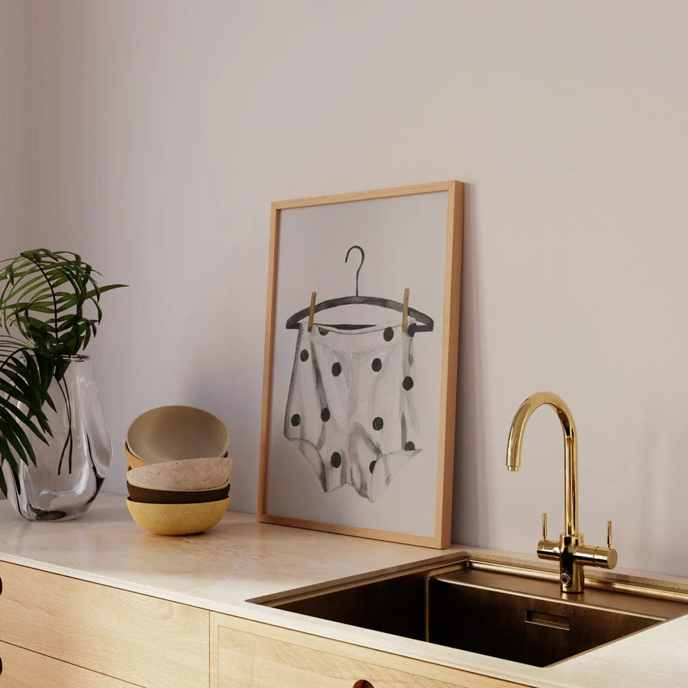 A black and white Brooks on the Line Dots artwork by Adele Schmitz, featuring a dotted abstract design on a white background.