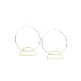 Setting Sun Earring Hoops by A Bird Named Frank, gold-tone hoop earrings with a sunset-inspired design, on a neutral background.