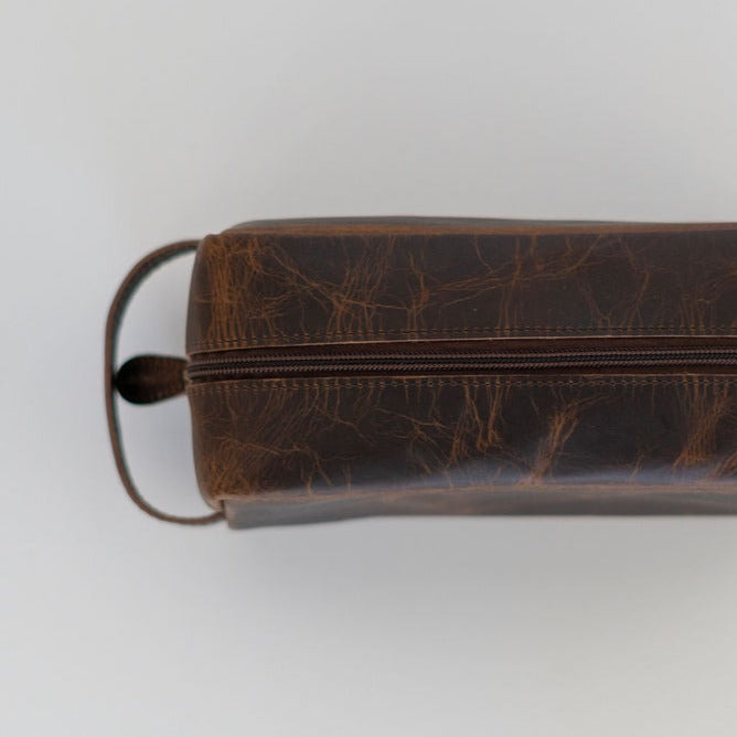 Distressed Leather Toiletry Bag | Brown - Shop Adele Catherine 