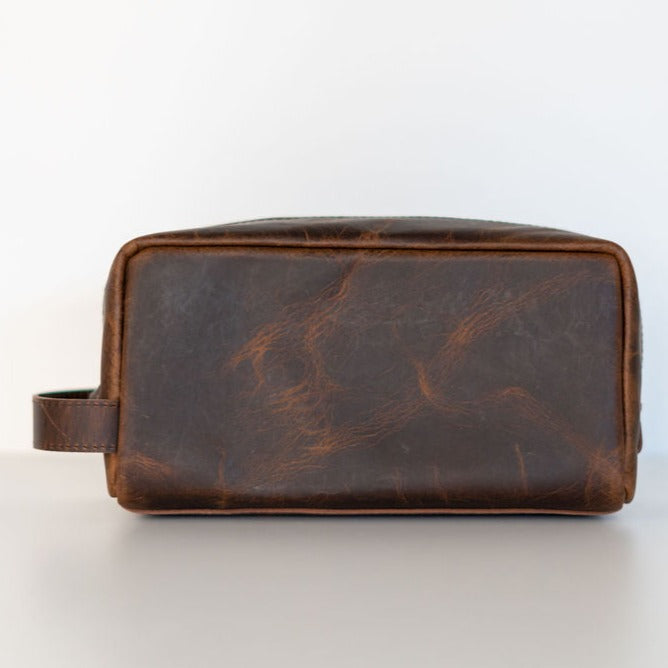 Distressed Leather Toiletry Bag | Brown - Shop Adele Catherine 