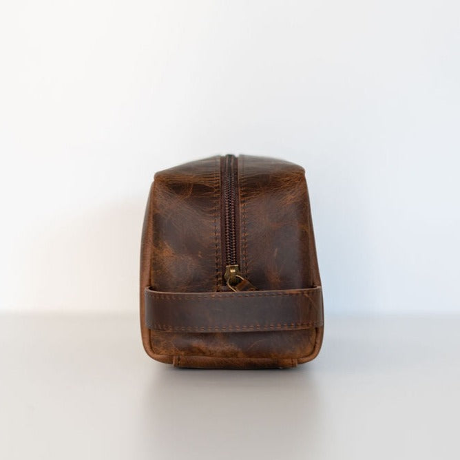 Distressed Leather Toiletry Bag | Brown - Shop Adele Catherine 