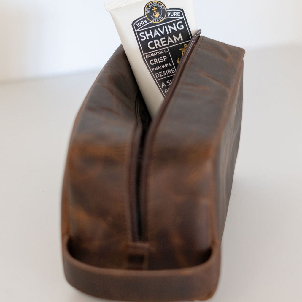 Distressed Leather Toiletry Bag | Brown - Shop Adele Catherine 