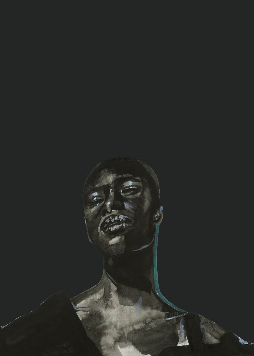 Adele Schmitz's Nandi dark background art print featuring a detailed, artistic depiction of Nandi on a dark background.