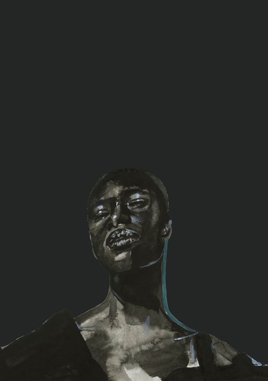 Adele Schmitz's Nandi dark background art print featuring a detailed, artistic depiction of Nandi on a dark background.